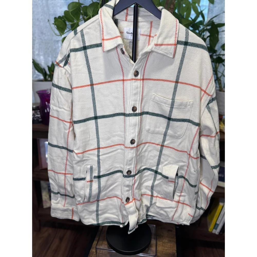 Men's Goodfellow & Co L Cream Plaid Heavyweight Flannel Shirt Jacket